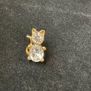 Vintage Cat Crystal Brooch Pin